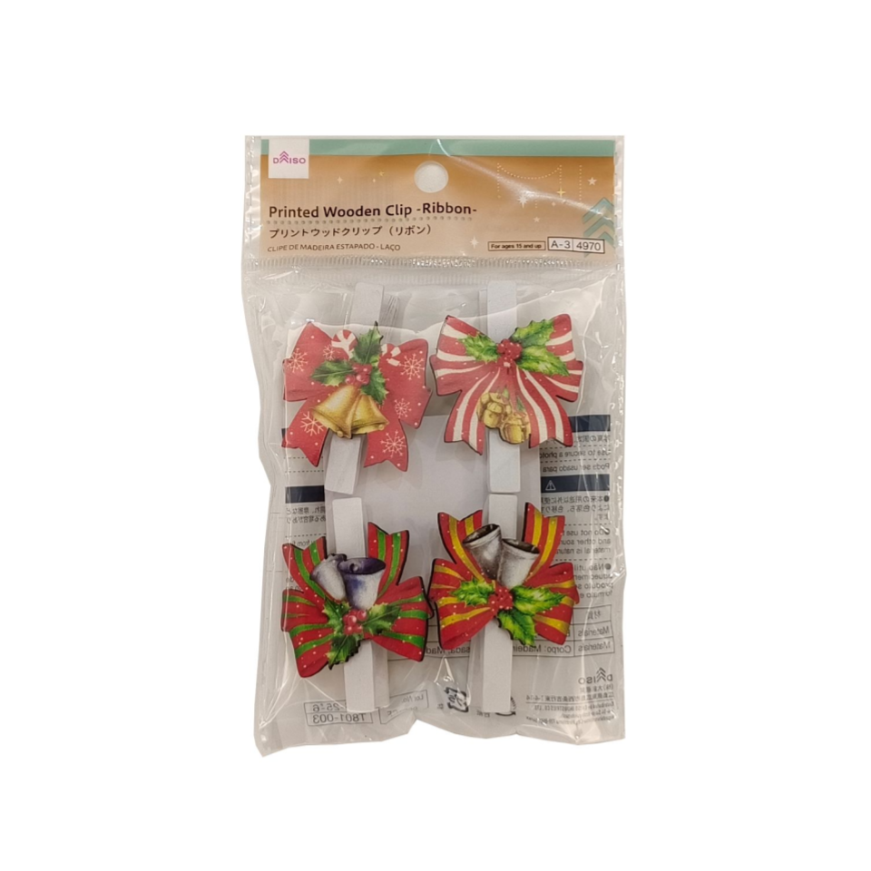 Christmas Printed Wooden Clip Ribbon