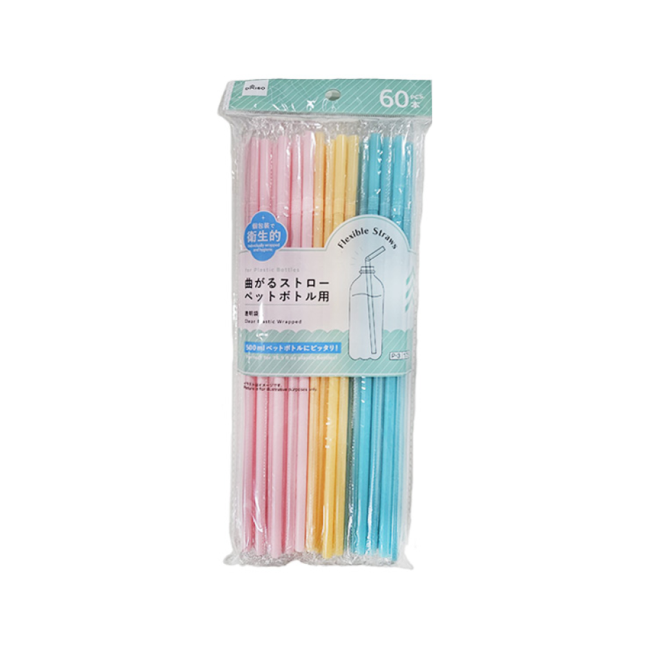 Flexible Straws for Plastic Bottles Colorful Clear Plastic Wrapped 60pcs