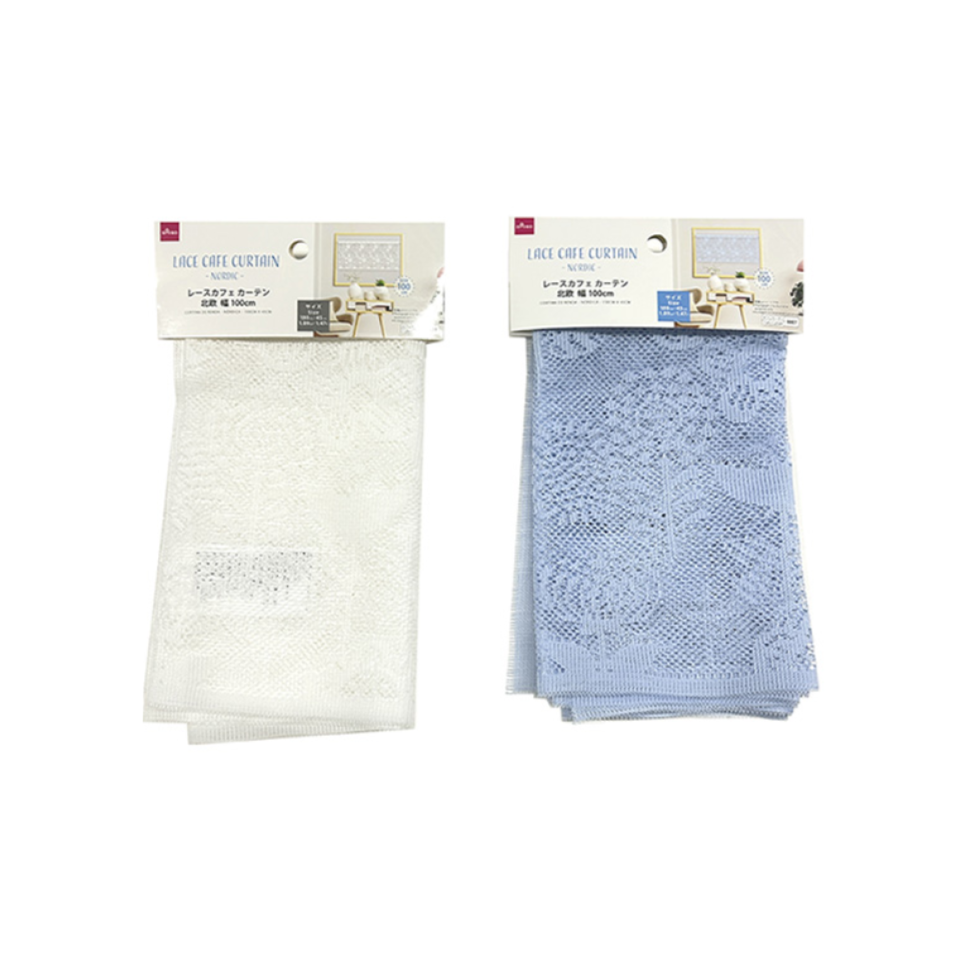 Lace Cafe Curtain Nordic White/Blue 100cm x 45cm