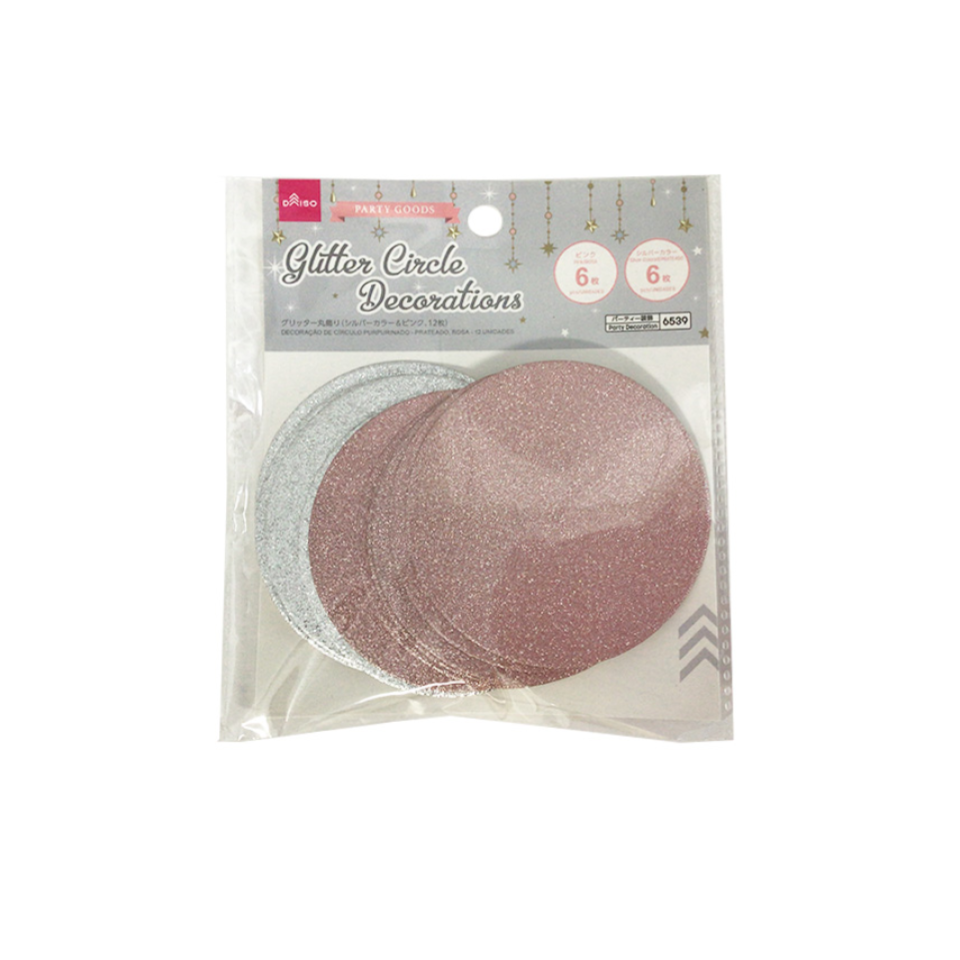 Glitter Circle Decoration Silver & Pink