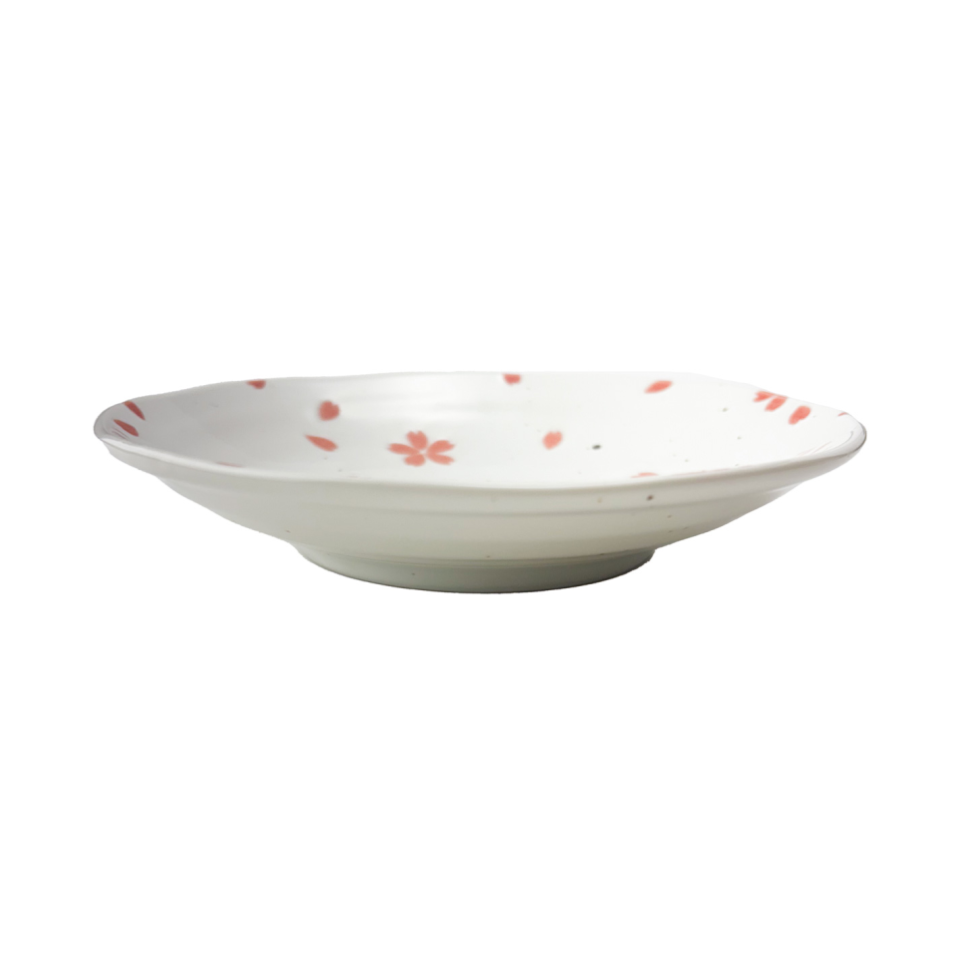 Minoyaki Medium Dish Falling Cherry Blossoms White 16.4cm