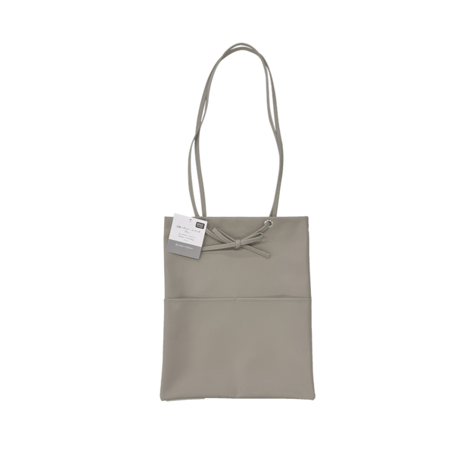 Synthetic Leather Ribbon Tote Bag Grey