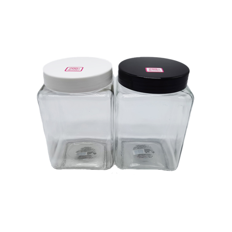 Square Glass Pot with Plastic Lid 1.8L
