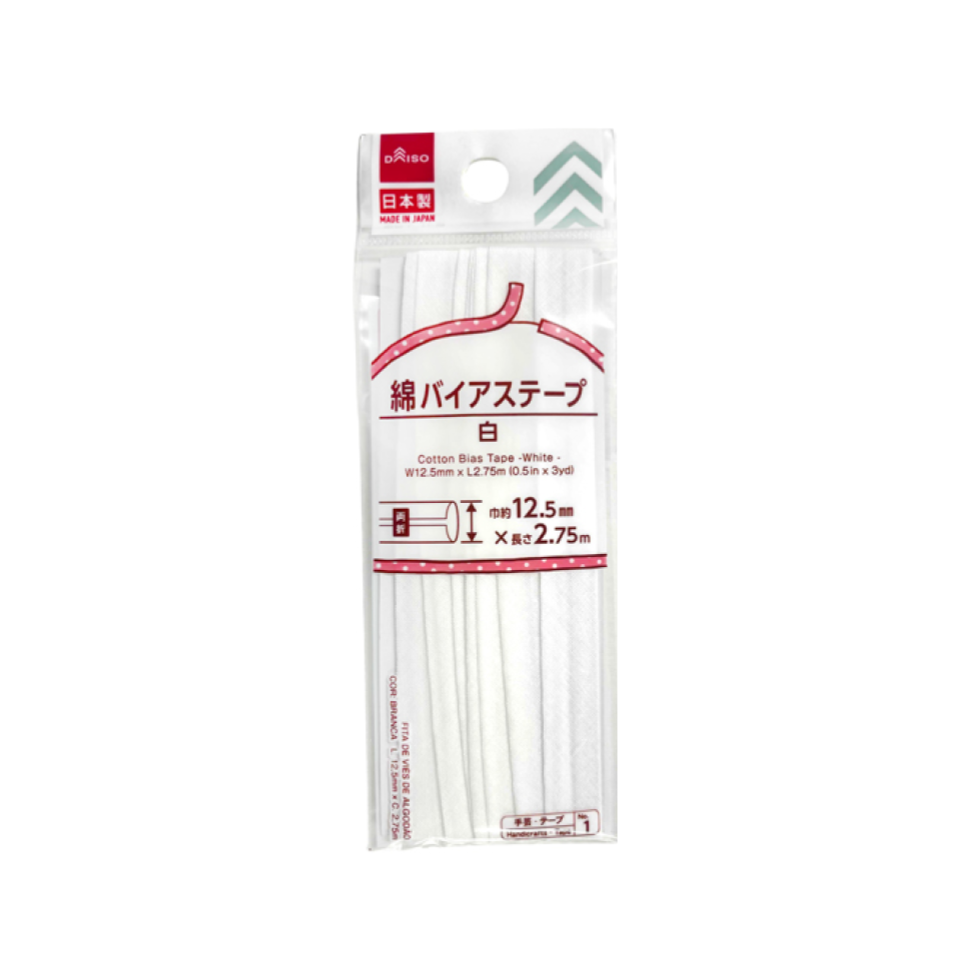 Cotton Bias Tape White 12.5mm