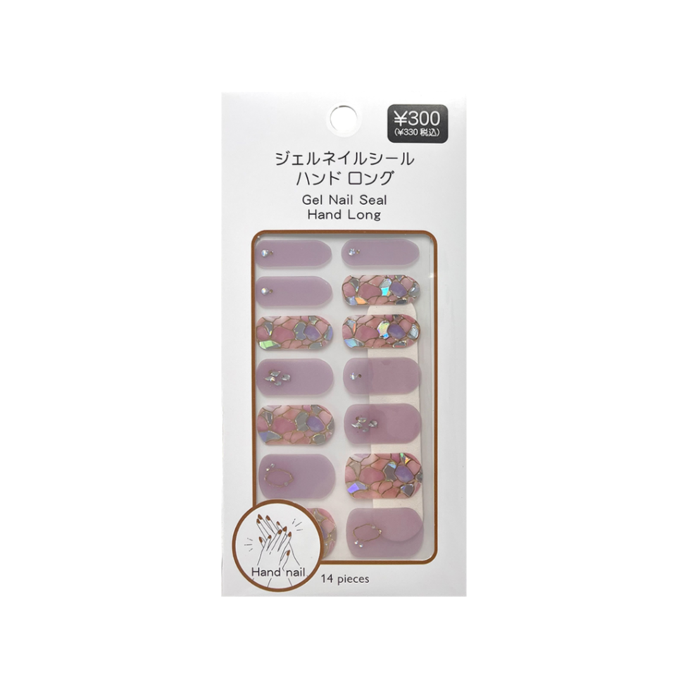 Gel Nail Sticker Long Hand Size Shell Opal Pattern Purple