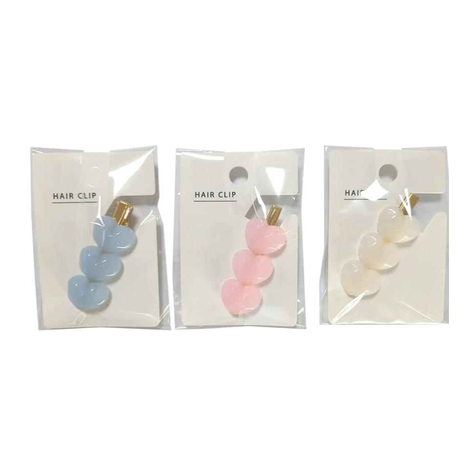 Plump Heart Glittler Hair Clip White/Pink/Blue
