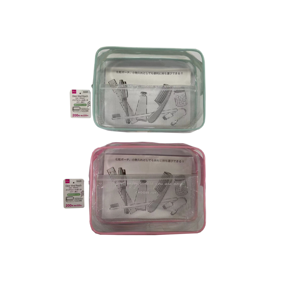 Clear Vinyl Pouch Pattern 2 Mint/Pink