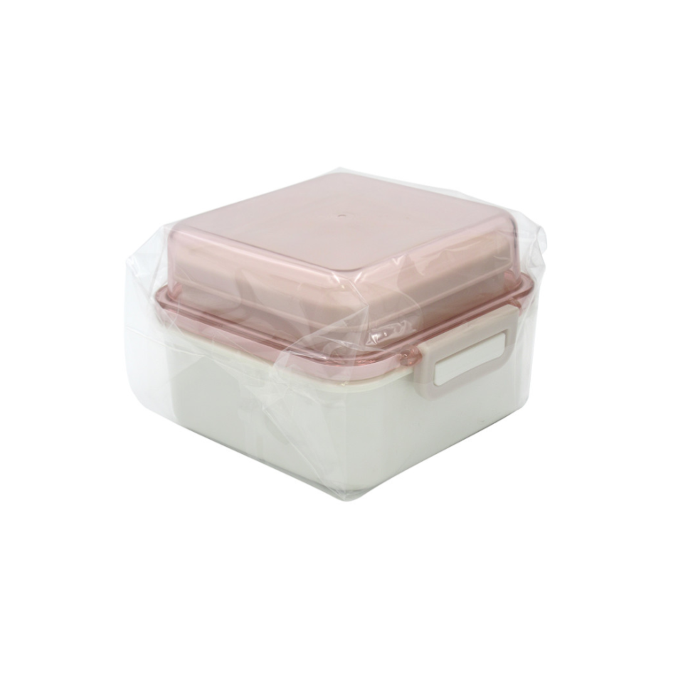 Double Lunch Box Two Lock Type Square Pink