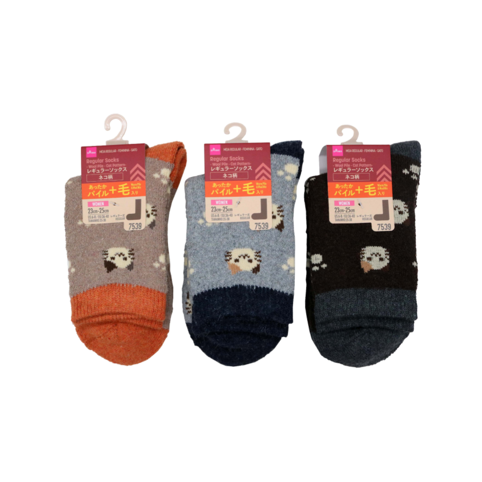 Regular Socks Ladies Wool Pile Cat Pattern
