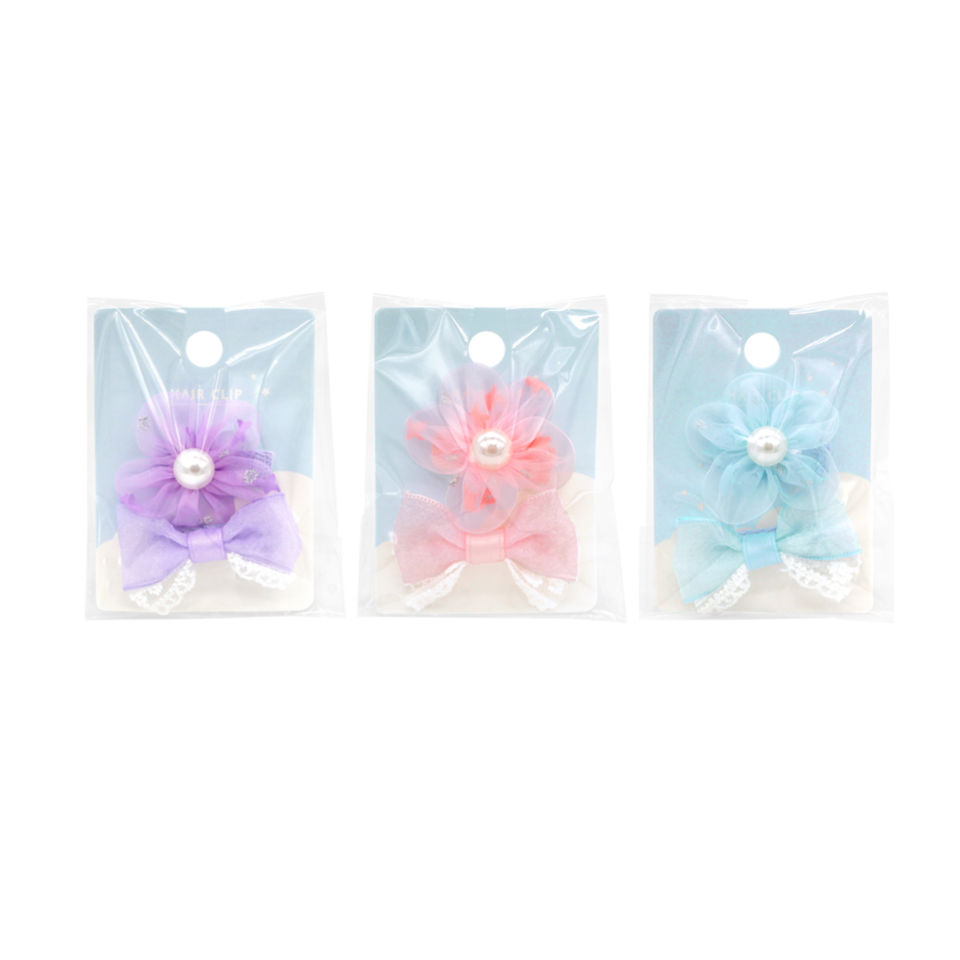 Hair Clip Set Ribbon and Star Flower