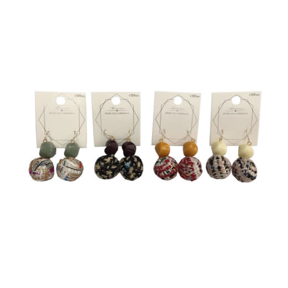 Pierced Earrings Acrylic Stone and Cloth Ball