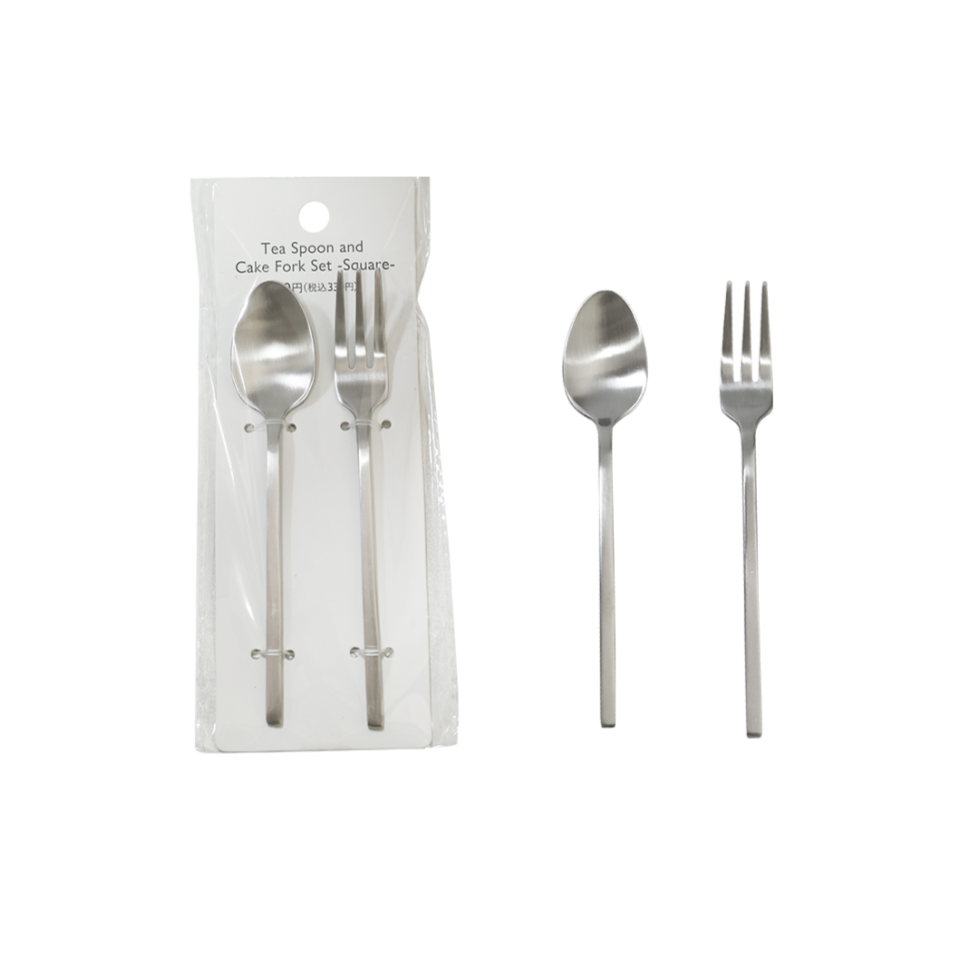 Tea Spoon and Cake Fork Set Square Silver