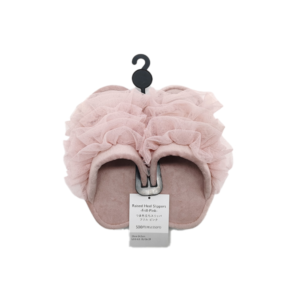 Raised Heel Slippers Frill Pink EU 36-39