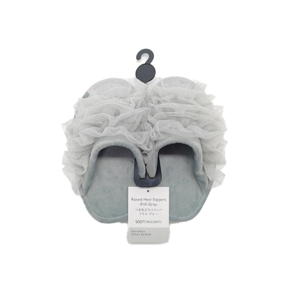 Raised Heel Slippers Frill Gray EU 36-39