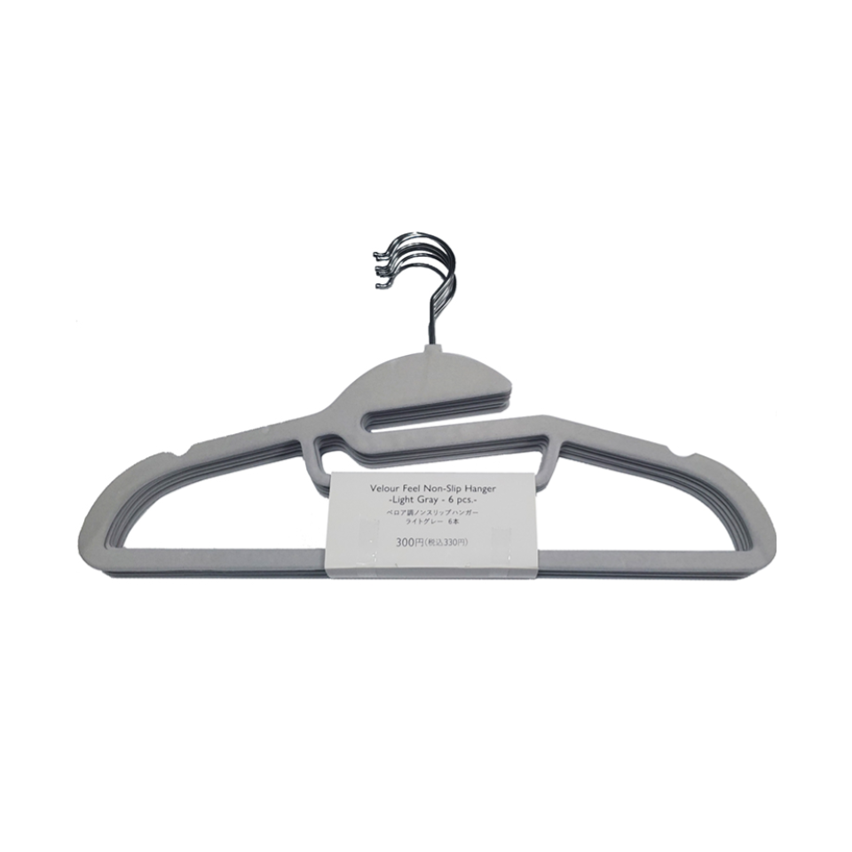 Velour Feel Non Slip Hanger Light Gray 6pcs