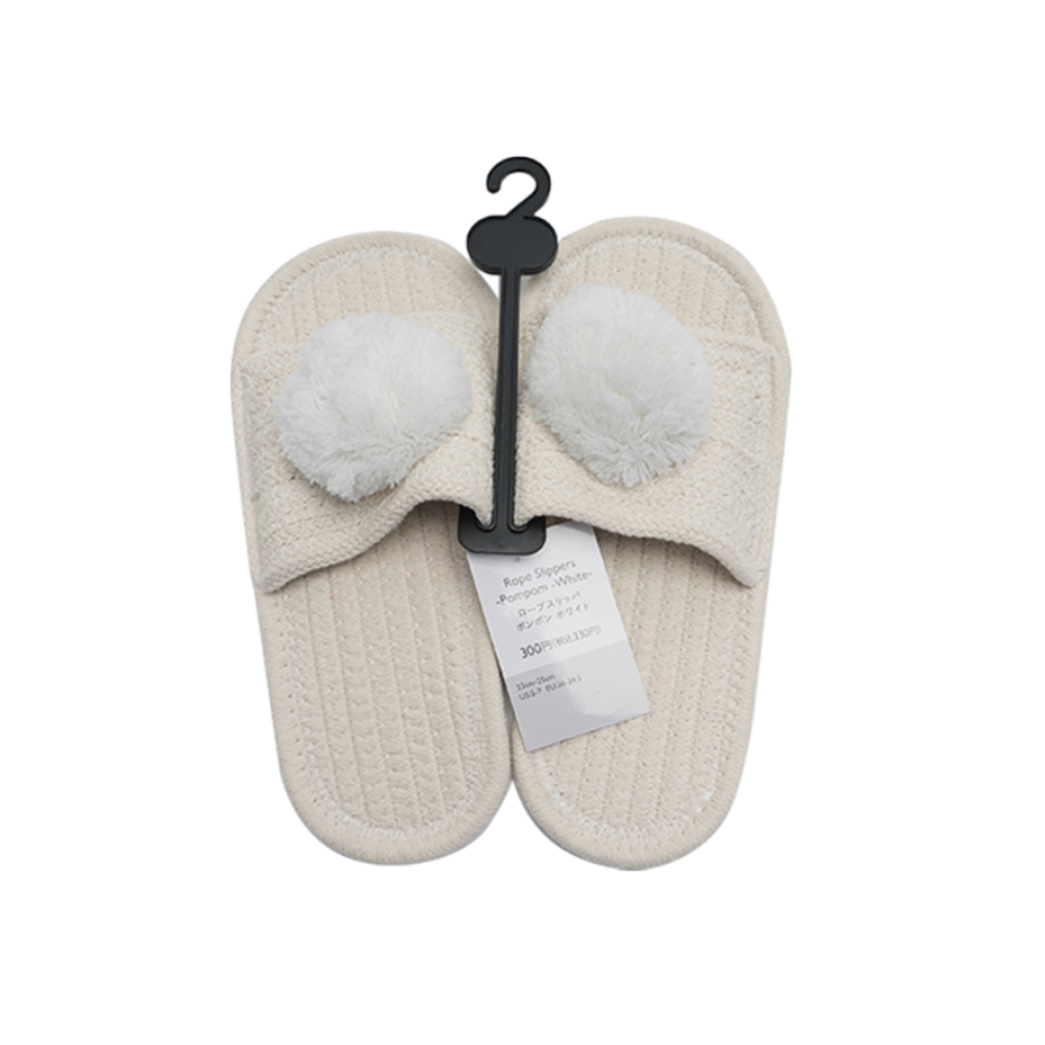 Rope Slippers Pompom White