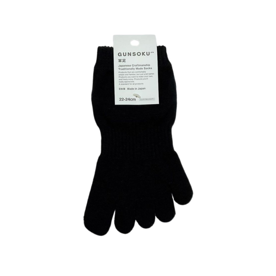 Pure Cotton Socks Five Toed with Heel 22-24cm Black