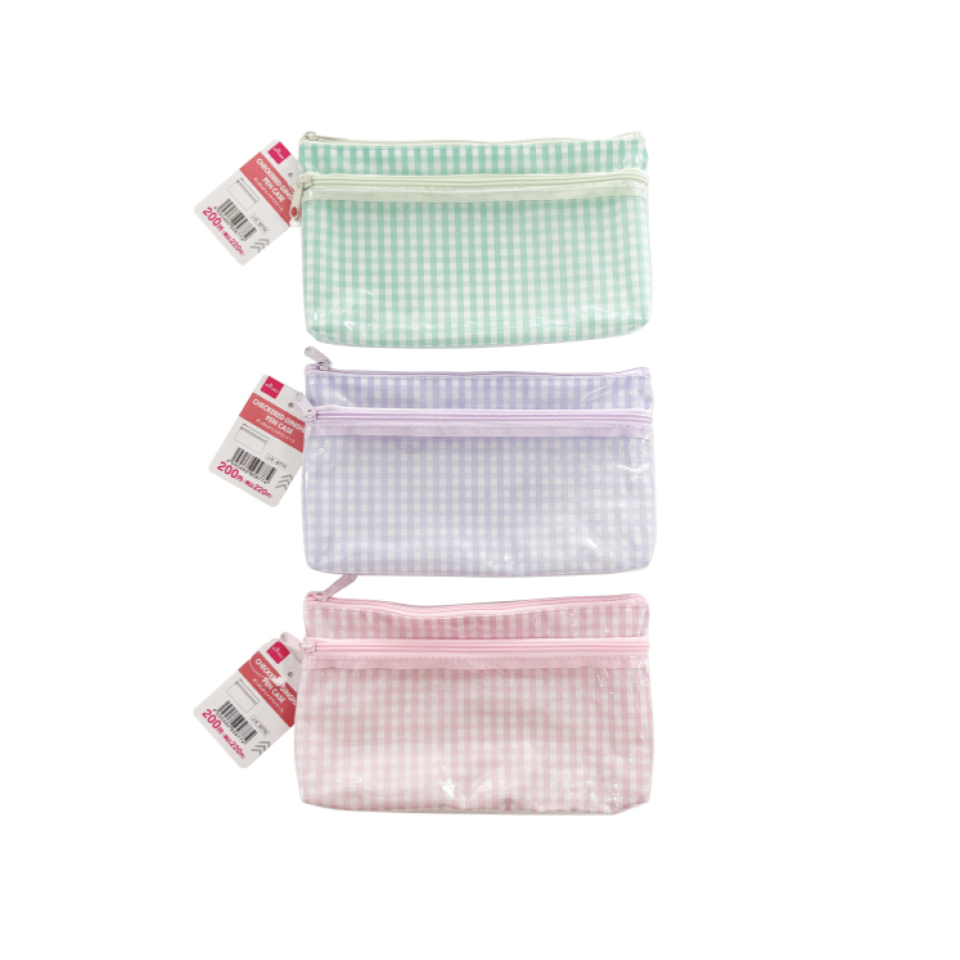 Checkered Gingham Pen Case Purple/Green/Pink