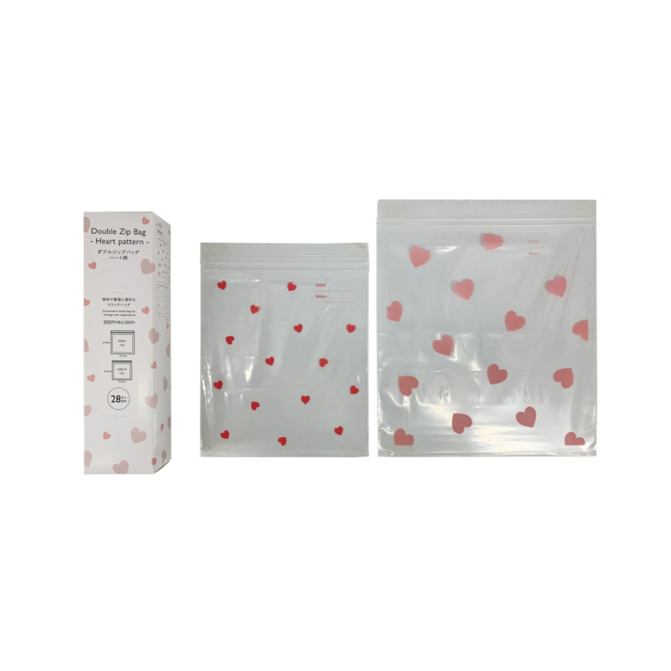 Double Zip Bag M/L 2 Size Set Heart Pattern