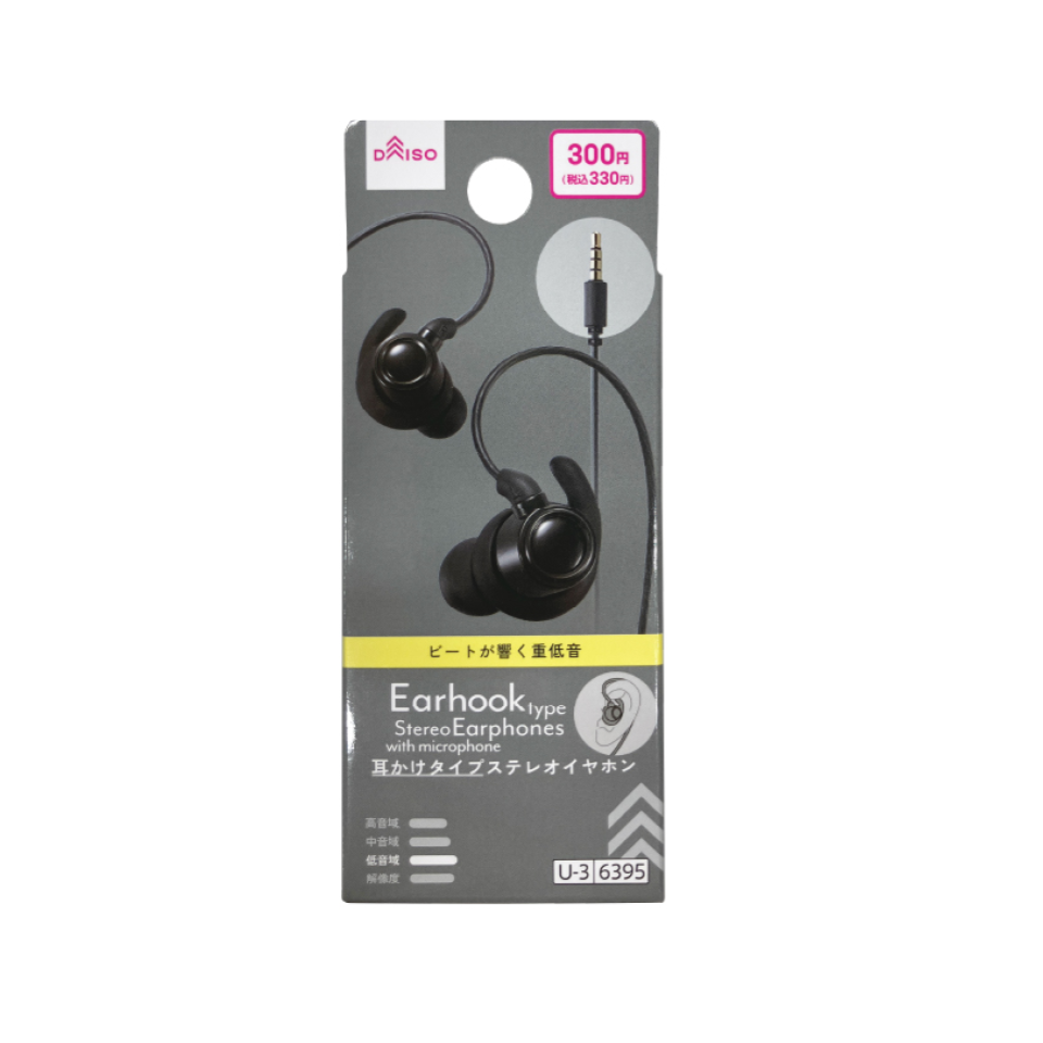 Ear Hook Type Stereo Earphones with Microphone Black