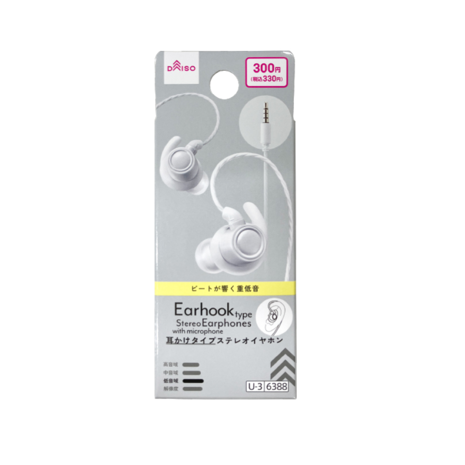Ear Hook Type Stereo Earphones with Microphone White