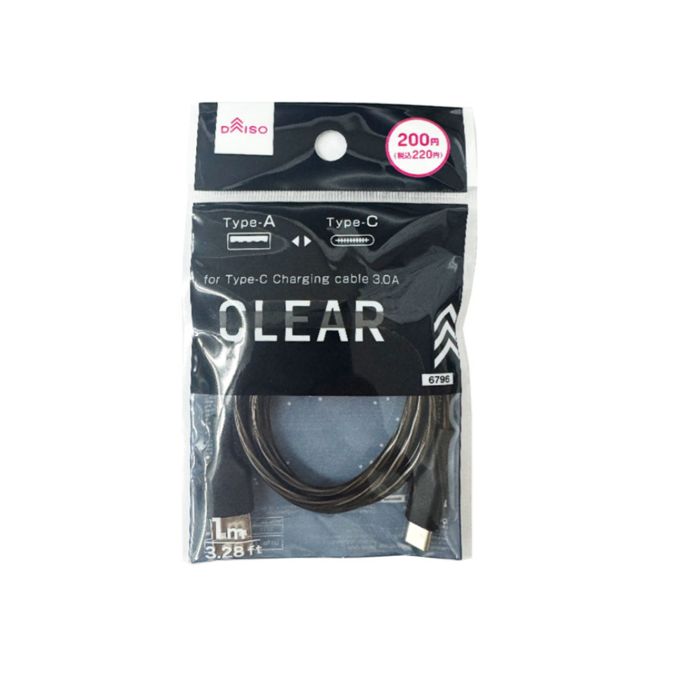 For Type-C Charging Cable Clear Black