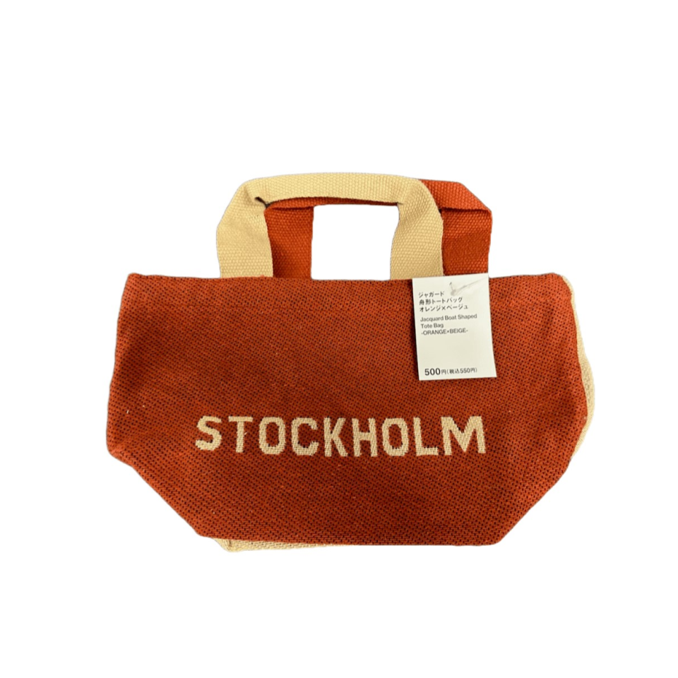 Jacquard Boat Shaped Tote Bag Orange Beige