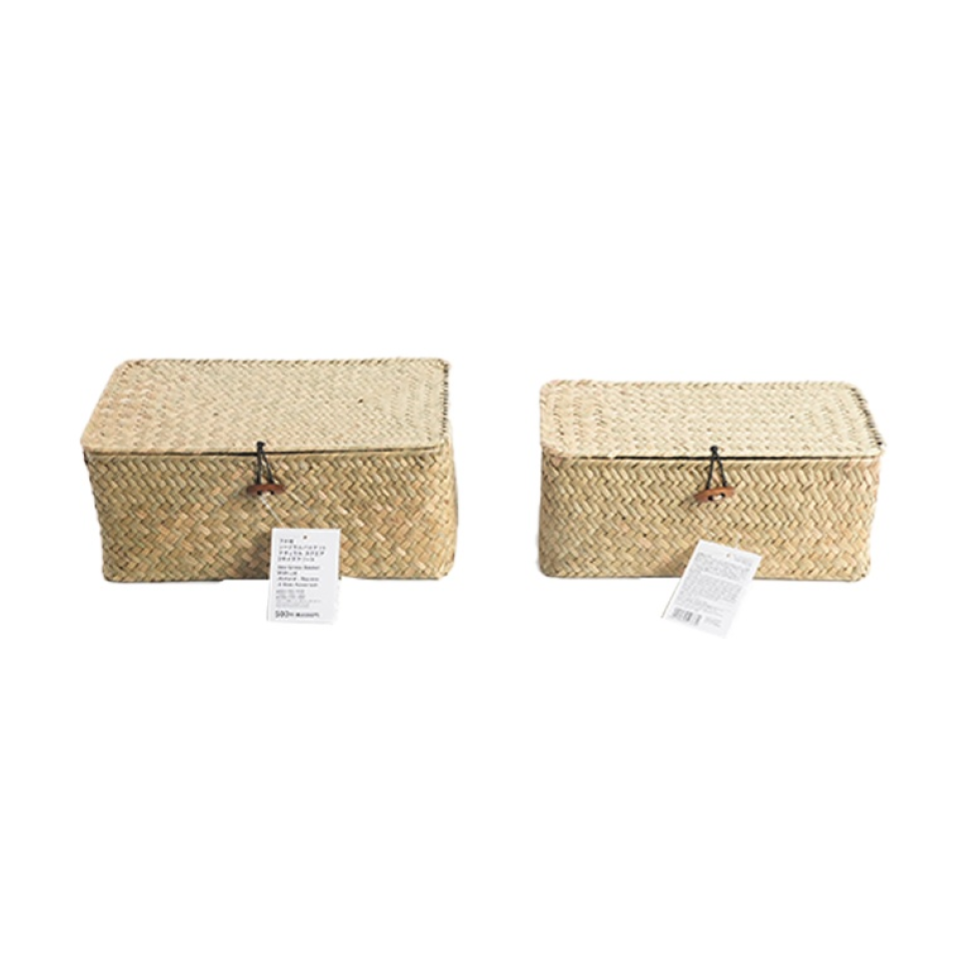 Seagrass Basket with Lid Natural Square Assorted Sizes