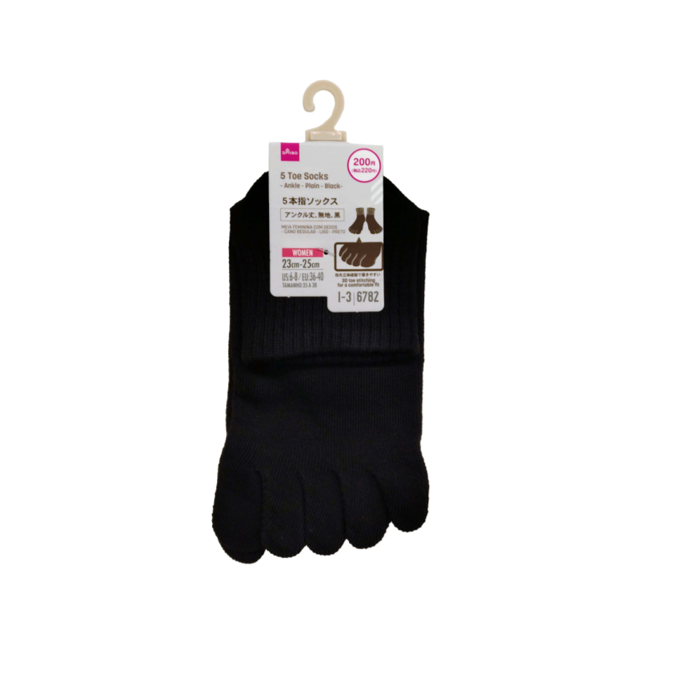 5 Toe Socks Ladies Ankle Plain Black