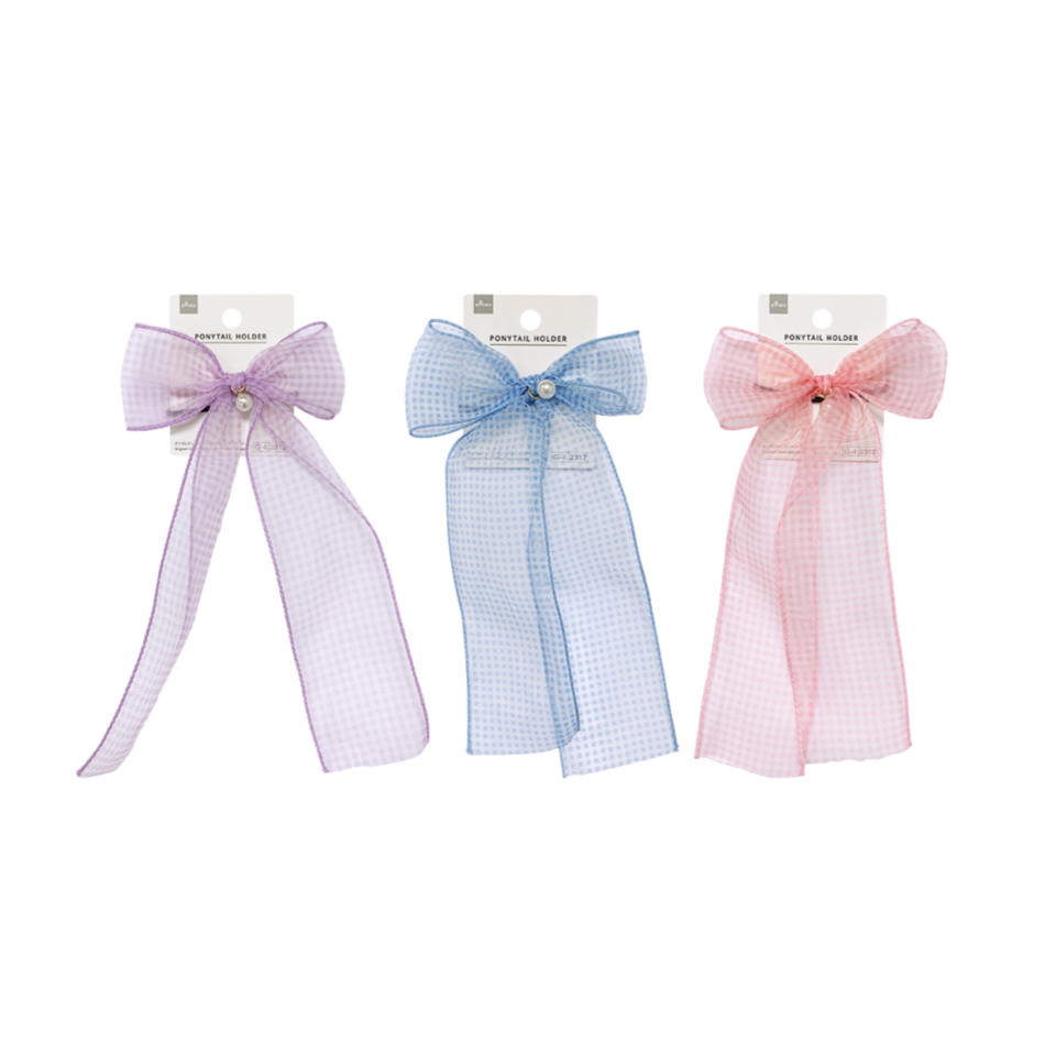 Gingham Check  Ribbon Ponytail Holder Organdy