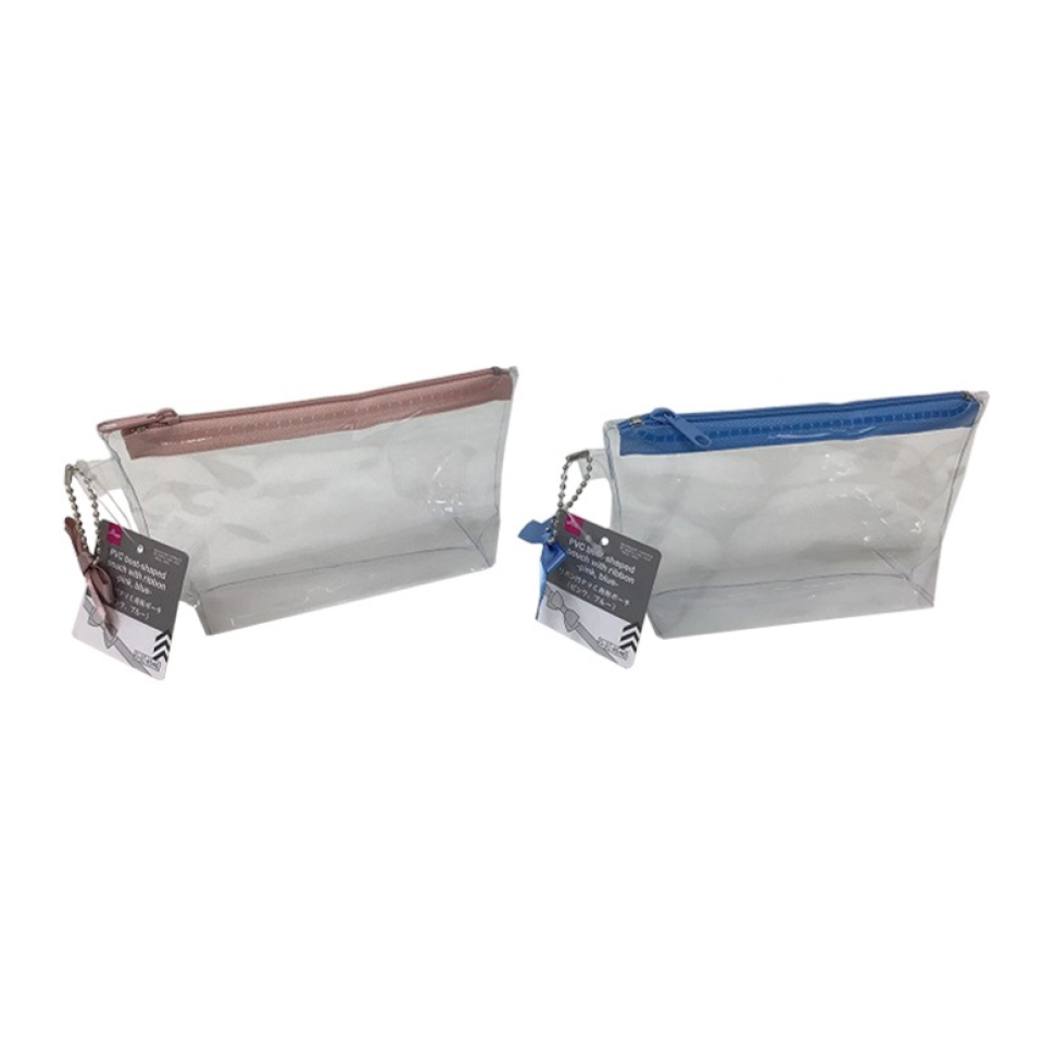 PVC Boat Shaped Pouch with Ribbon Pink/Blue