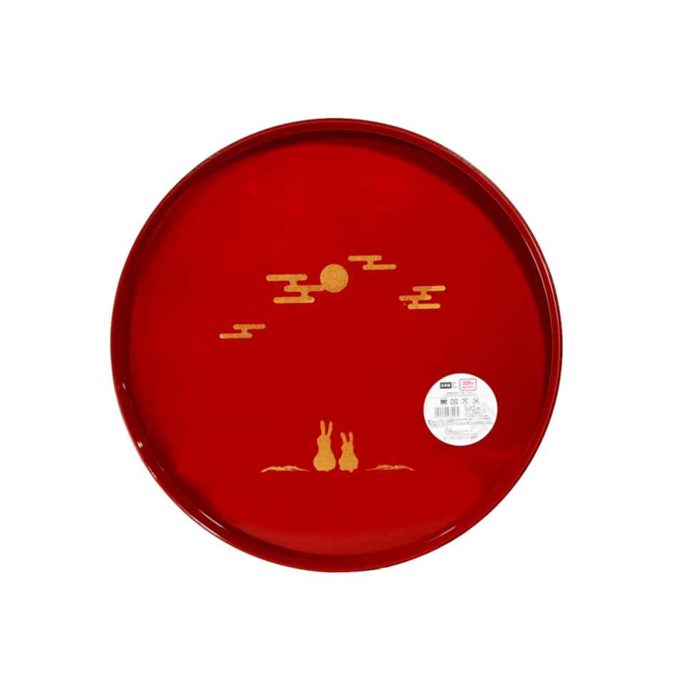 Aizunuri Round Tray Rabbit Red 8in