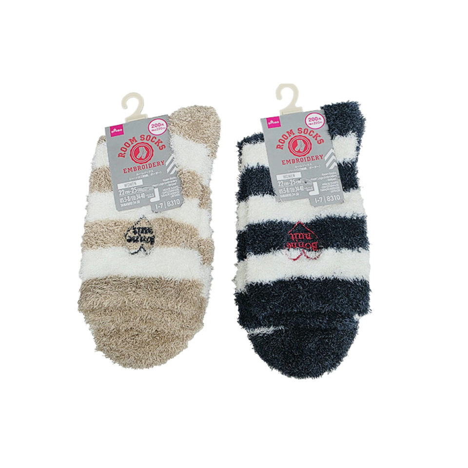 Room Socks Heart Logo Embroidery Striped