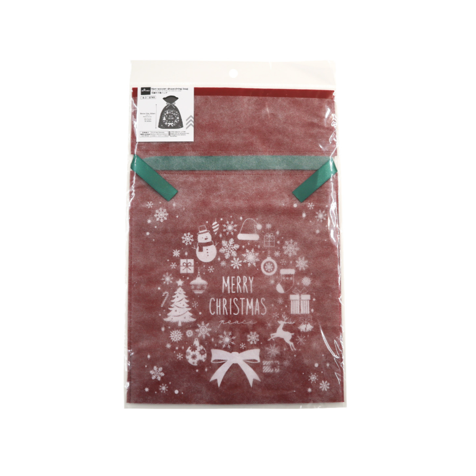 Non-Woven Drawstring Bag Snow Wreath Red 25cm x 37cm x 10cm