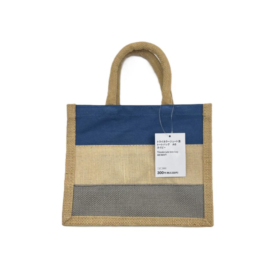 Tricolor Jute Tote Bag A6 Navy