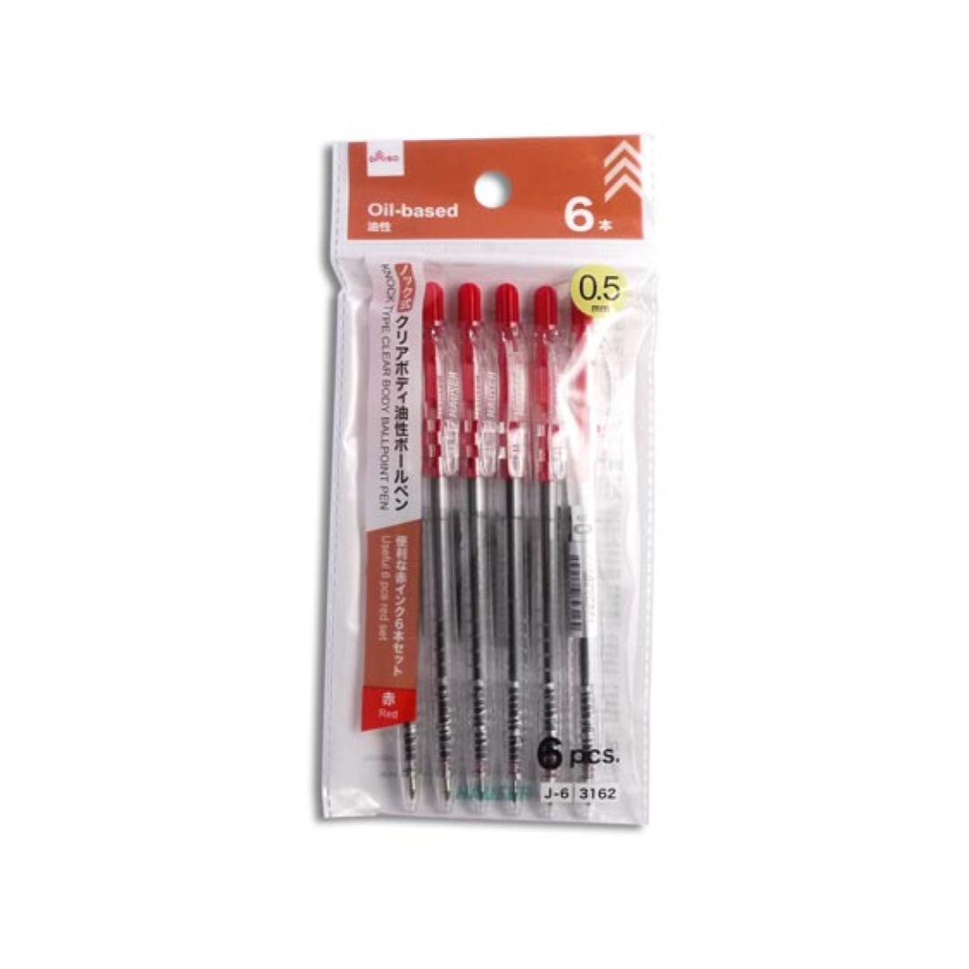 Knock Type Clear Body Ballpoint Pen Red