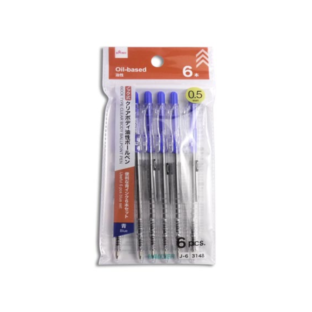 Knock Type Clear Body Ballpoint Pen Blue