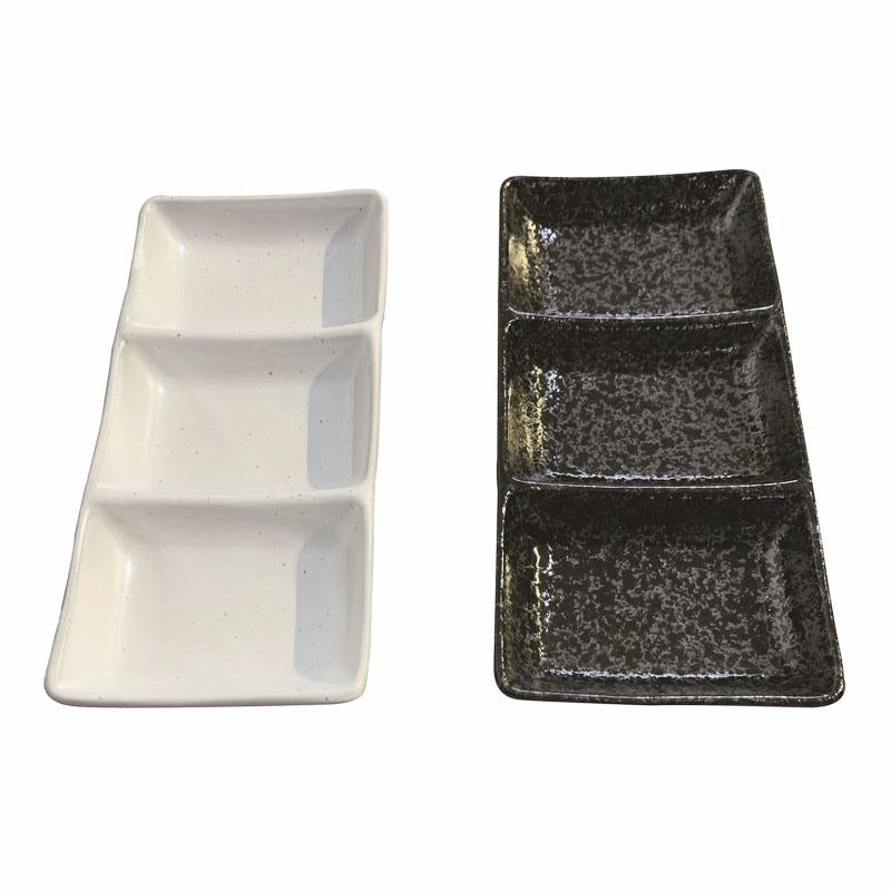 Three Grid Dish White/Black 19.5cm x 9cm x 2.2cm