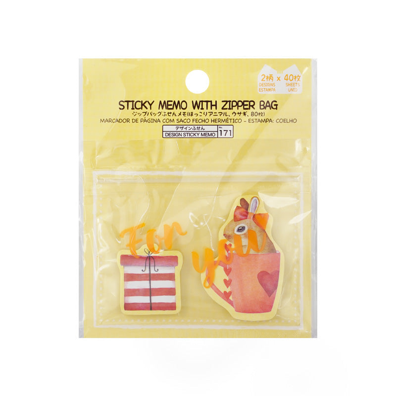 Sticky Memo with Zipper Bag Hokkori Animal Rabbit