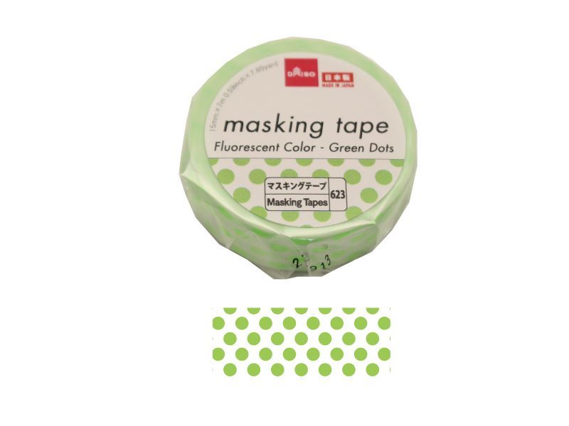 Masking Tape -Fluorescent Color - Green Dots-