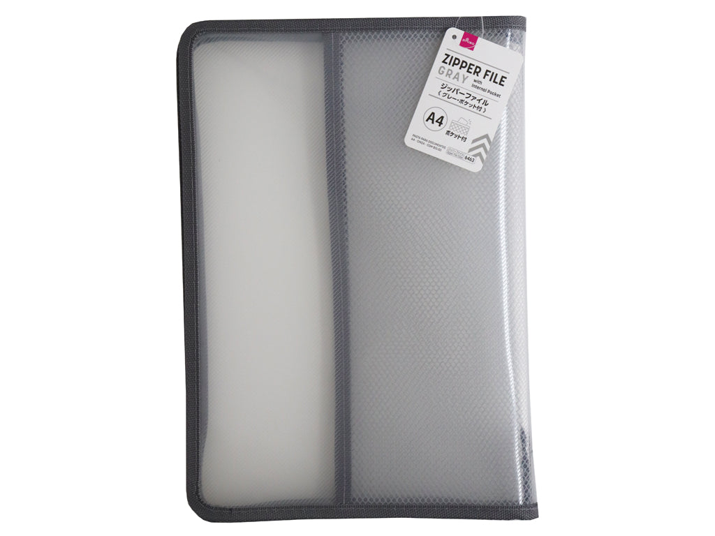 A4 Zipper File Gray with Internal Pocket