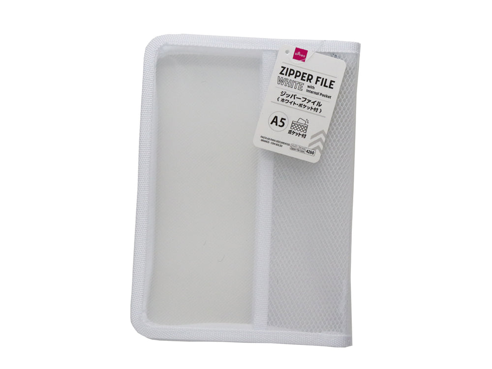 Zipper A5 A5 Zipper File with Internal Pocket White – DAISO SINGAPORE
