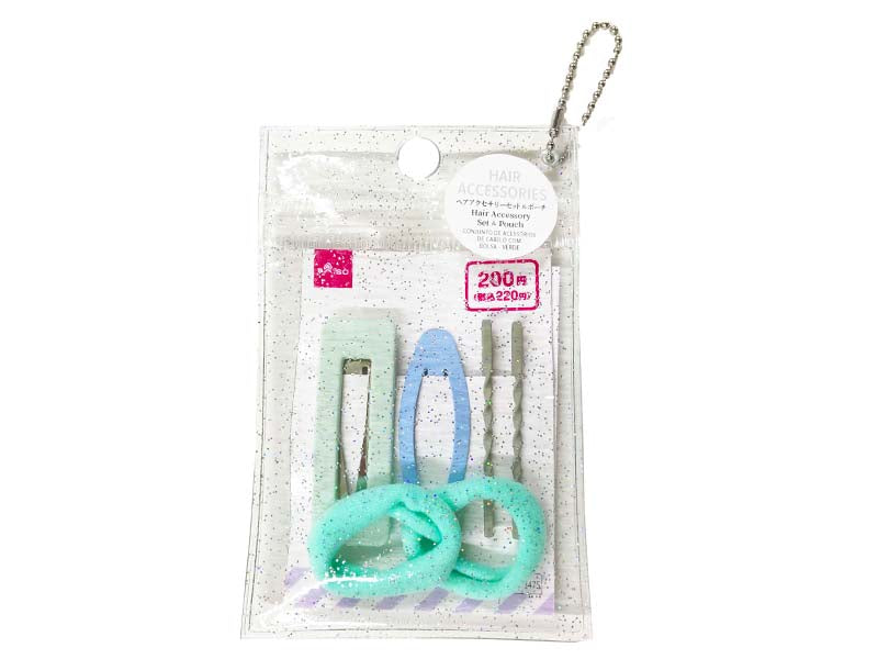 Hair Accessory Set & Pouch Green