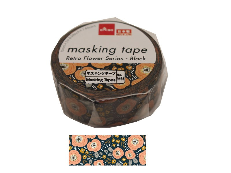 Masking Tape -Retro Flower Series - Black-