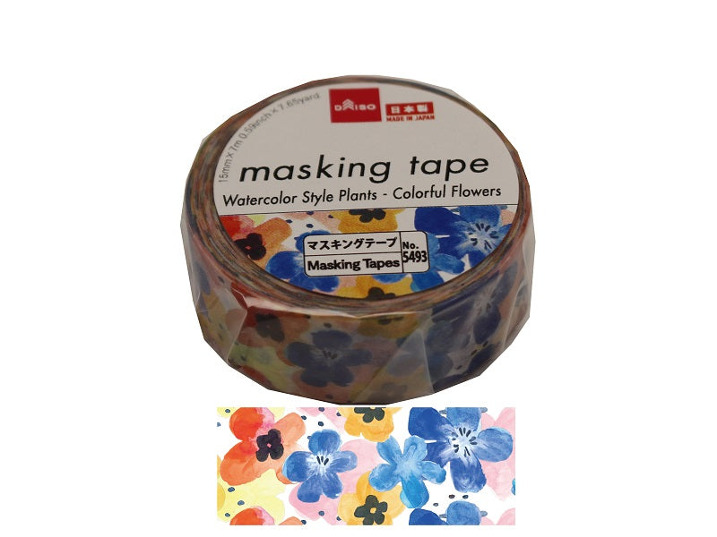 Masking Tape Watercolor Style Plants Colorful Flowers